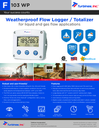 Thumbnail of document Data Sheet - F103 Weatherproof Flow Logger/ Totalizer